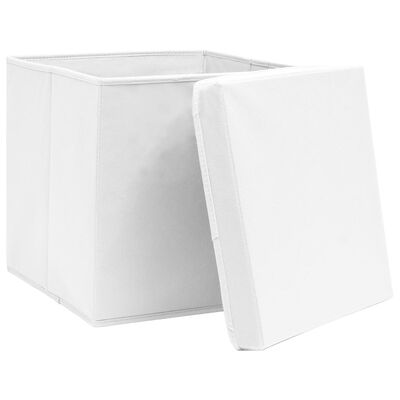 vidaXL Кутии за съхранение с капаци 4 бр 28x28x28 см бели
