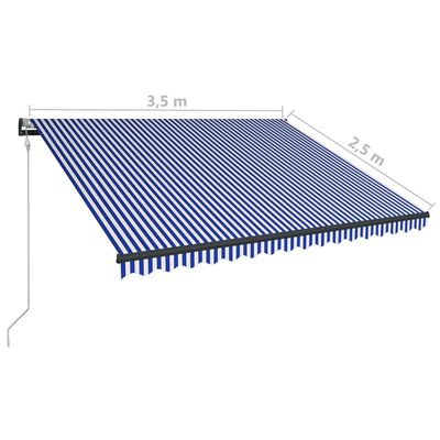 vidaXL Сенник, сензор за вятър и LED, 350x250 см, синьо и бяло