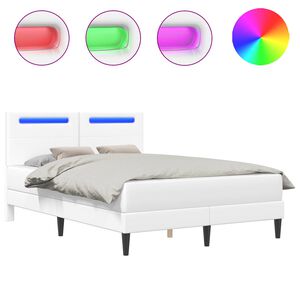 vidaXL Рамка за легло с LED ленти Бяло 120 x 200 cm Изкуствена
