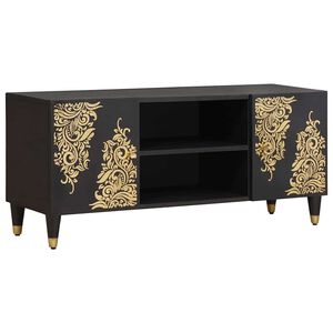 vidaXL ТВ шкаф с рафт Черно 105 x 33 x 46 см Солидно мангово дърво