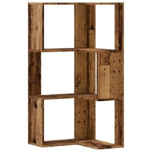 vidaXL Ъглова етажерка 3 нива старо дърво 50x50x102 см инженерно дърво