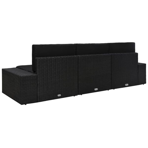 vidaXL Триместен модулен диван, полиратан, черен