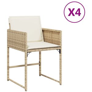 vidaXL Градински столове с възглавници, 4 бр, бежови полиратан