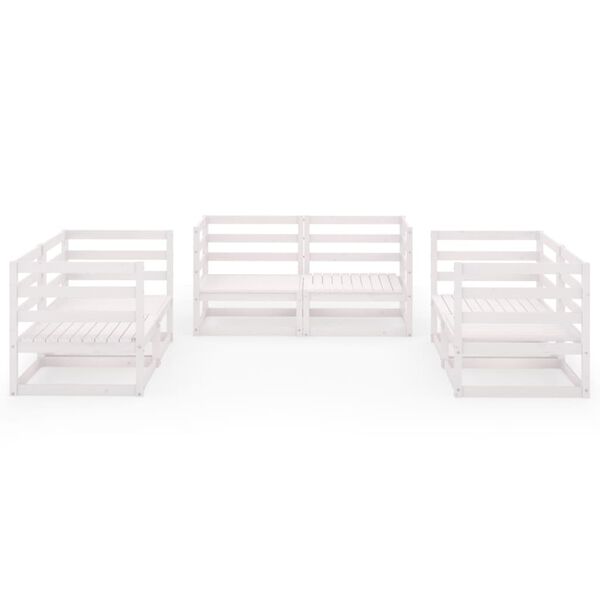 vidaXL Градински лаундж комплект, 6 части, бял, бор масив