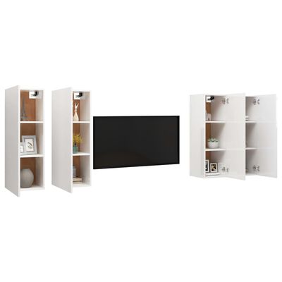 vidaXL ТВ шкафове, 4 бр, бял гланц, 30,5x30x90 см, ПДЧ