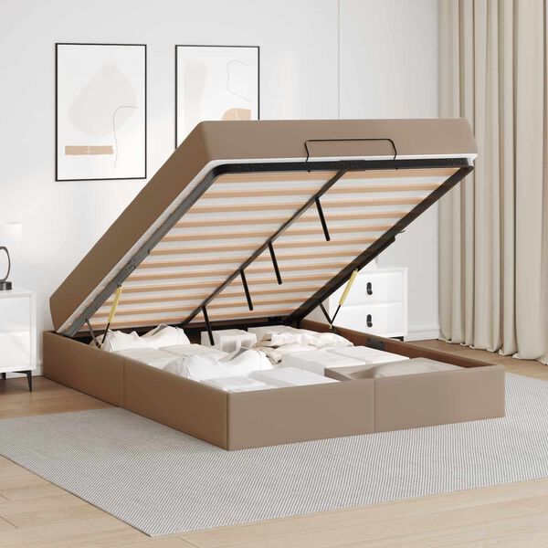 vidaXL Рамка за легло с матрак с матрак 2 pcs Кафеникаво ПВЦ