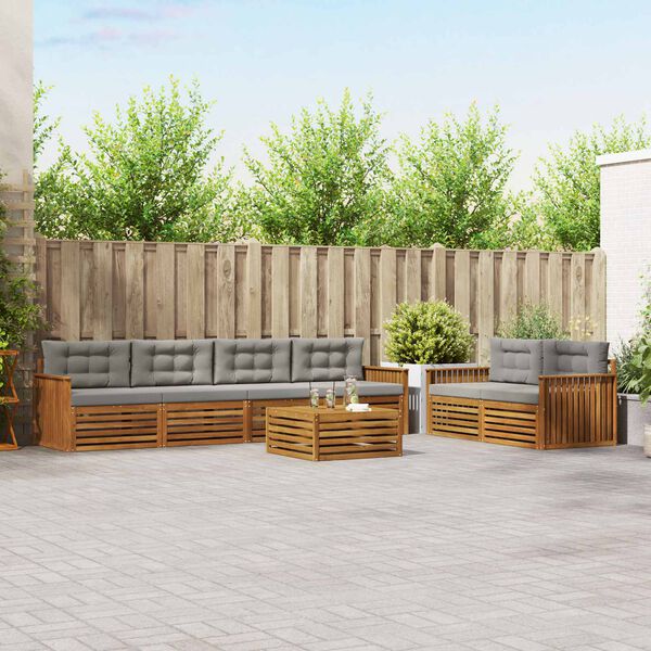 vidaXL Комплект дивани за открито 7 pcs Естествено и светло сиво