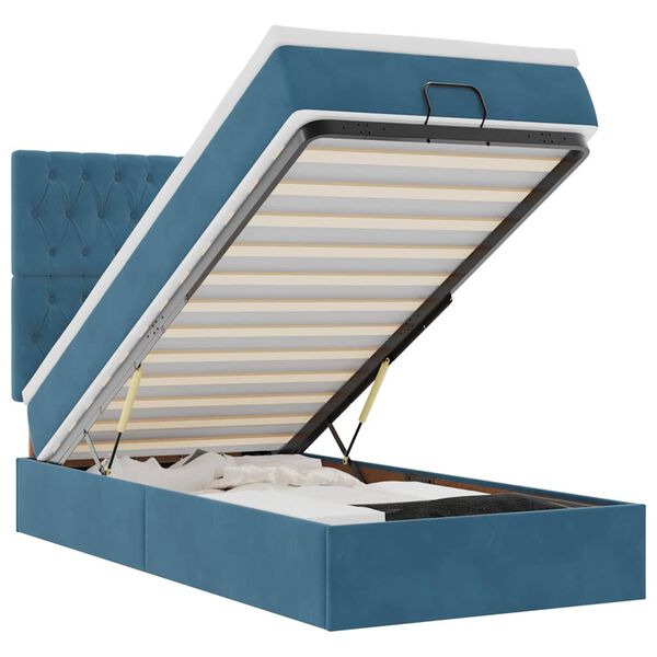 vidaXL Османска легло с матраци и LED, тъмносиньо, 90x200 см, кадифе