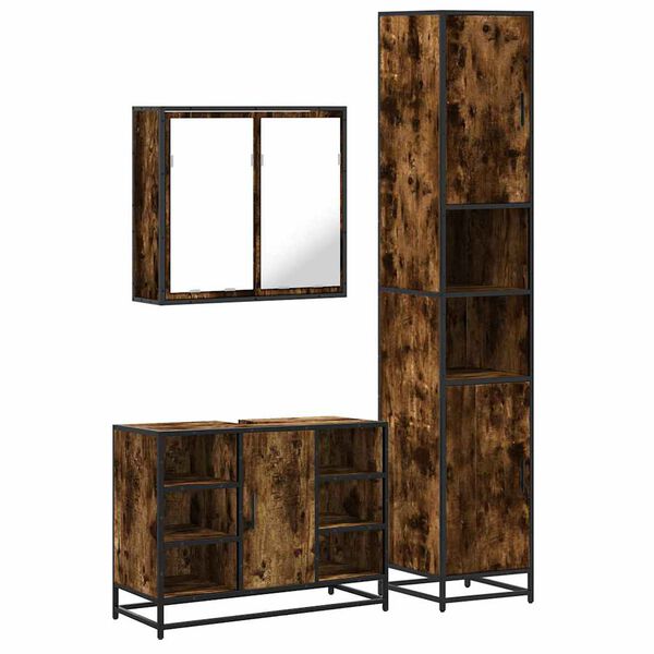 vidaXL Комплект мебели за баня от 3 части, опушен дъб, инженерно дърво