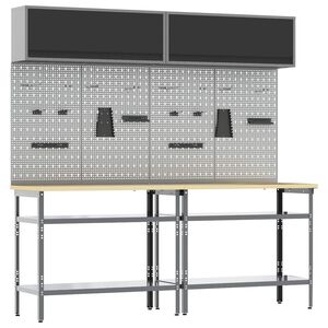 vidaXL Комплект работна маса 8 бр. Черен и Сив 200 x 55 x 200 см
