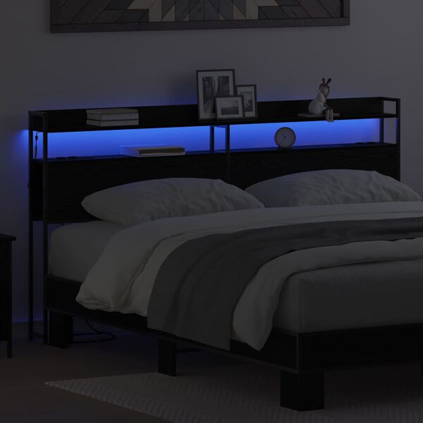 vidaXL Табла за съхранение с рафт Черен дъб 180 cm Инженерно дърво