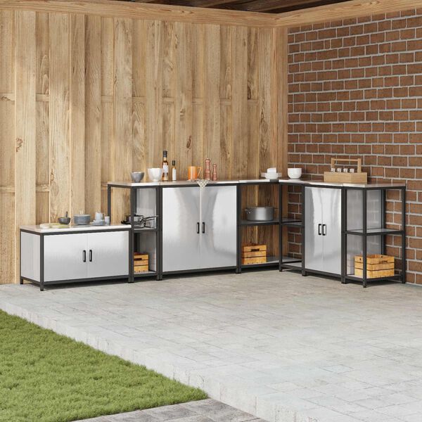 vidaXL Съхранение в кухнята с рафт Сребрист 60 x 50 x 92 см Стомана