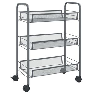 vidaXL Кухненска количка на 3 нива, сива, 46x26x64 см, желязо
