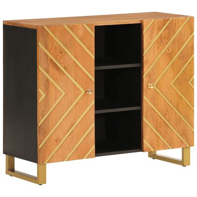 vidaXL Страничен шкаф, кафяво и черно, 90x33,5x75 см, манго масив
