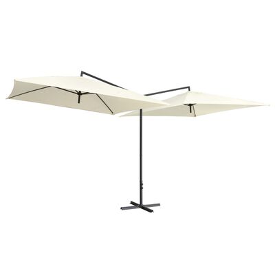 vidaXL Двоен чадър със стоманен прът, 250x250 см, пясъчнобял
