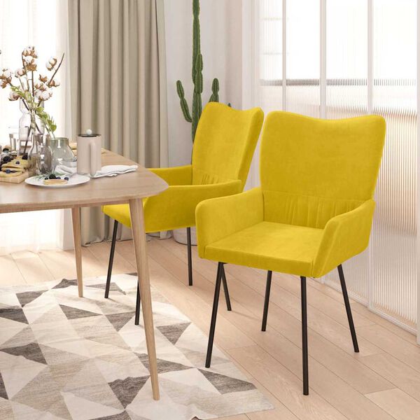vidaXL Трапезни столове, 2 бр, жълти, кадифе