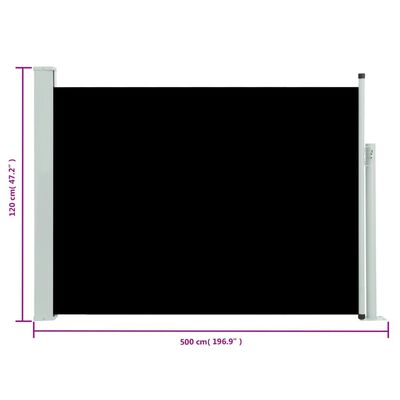 vidaXL Прибираща дворна се странична тента, 117x500 см, черна