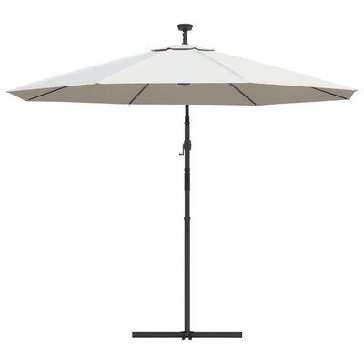 vidaXL Висящ чадър с LED осветление, 300 см, пясъчен, метален прът