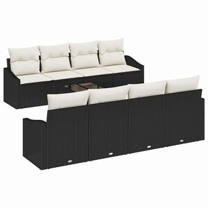 vidaXL Комплект дивани с възглавница 9 pcs Черен и кремав полиратан