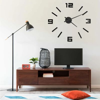vidaXL 3D стенен часовник, модерен дизайн, черен, 100 см, XXL
