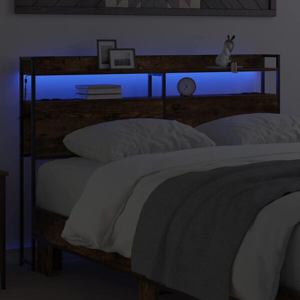 vidaXL Облегалка за глава с рафт Опушен дъб 150 cm Инженерно дърво