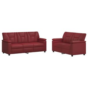vidaXL Комплект дивани 2 pcs Виненочервен Изкуствена
