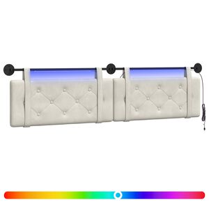 vidaXL Табла за легло висяща С LED осветление Кремаво Кадифе