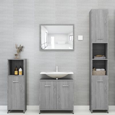 vidaXL Шкаф за баня, сив сонома, 30x30x95 см, инженерно дърво
