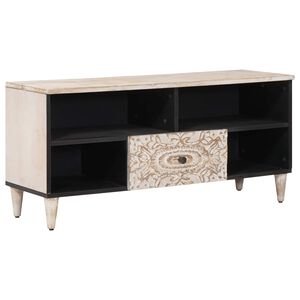 vidaXL ТВ шкаф с рафт Бяло 100 x 33,5 x 46 см Солидно мангово дърво