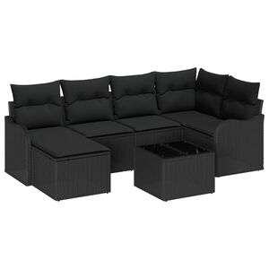vidaXL Градински Софа Комплект с възглавница 7 pcs Черно Полиратан