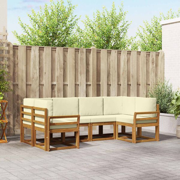 vidaXL Комплект дивани за открито 6 pcs Натурален и Крема