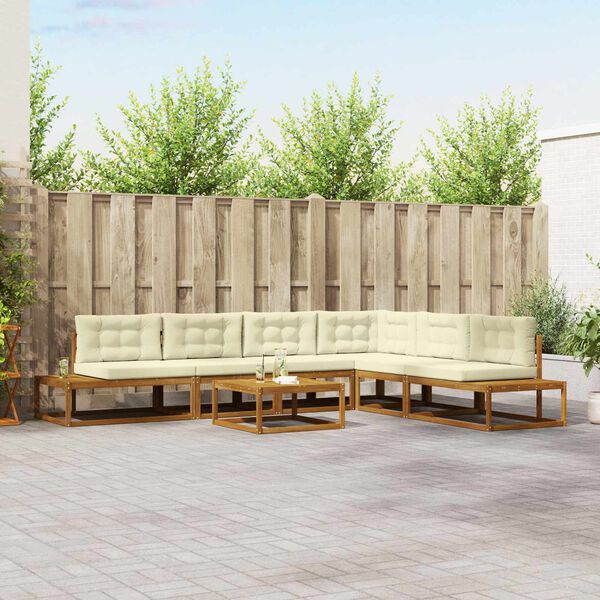 vidaXL Комплект дивани за открито 7 Брой Натурален и Крема