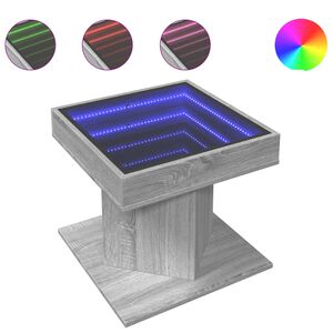 vidaXL Маса за кафе с LED, сив сонома, 50x50x45 см, инженерно дърво