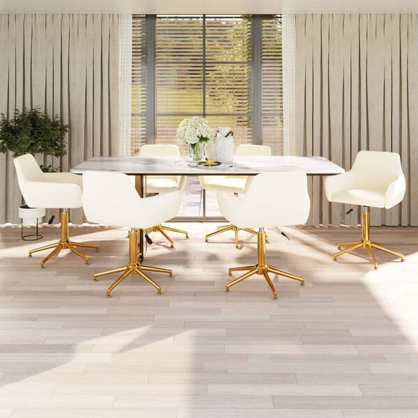 vidaXL Въртящи се трапезни столове, 6 бр, кремави, кадифе