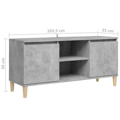vidaXL ТВ шкаф с крака от масивно дърво, бетонно сив, 103,5x35x50 см