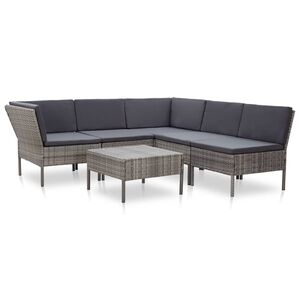 vidaXL Градински комплект с възглавници, 6 части, полиратан, сив