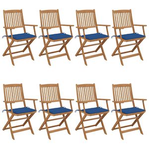vidaXL Сгъваеми градински столове, 8 бр, с възглавници, акация масив