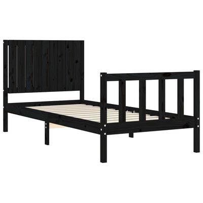 vidaXL Рамка за легло с табла черна Single масивна дървесина