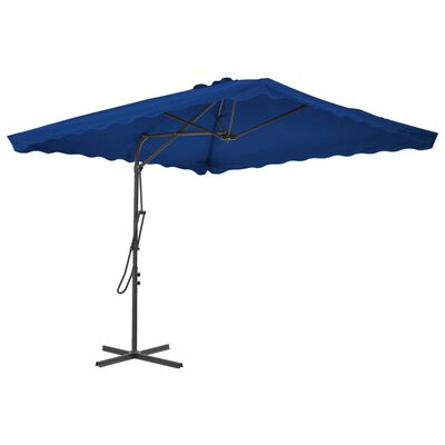 vidaXL Градински чадър със стоманен прът, син, 250x250x230 см