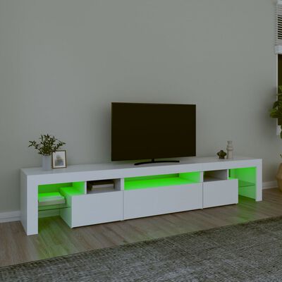 vidaXL ТВ шкаф с LED осветление, бял, 215x36,5x40 см