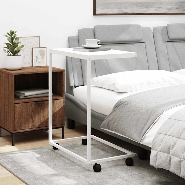 vidaXL Помощна маса с колелца бяла 55x35x70 см инженерно дърво