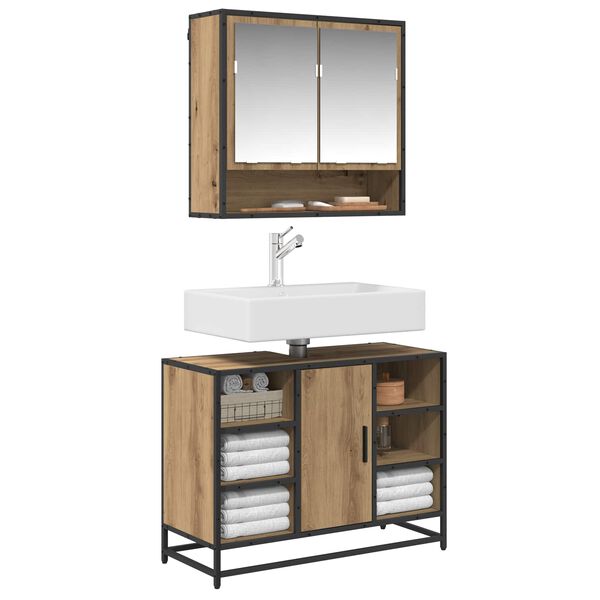 vidaXL Комплект мебели за баня с рафт 2 pcs Дъб Инженерно дърво