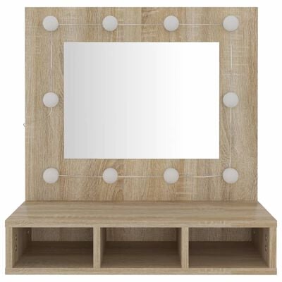 vidaXL Огледален шкаф с LED, дъб сонома, 60x31,5x62 см