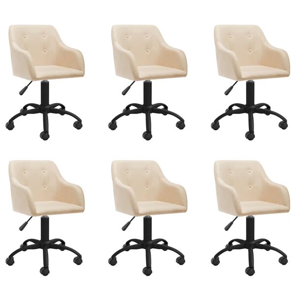 vidaXL Въртящи се трапезни столове, 6 бр, кремави, текстил
