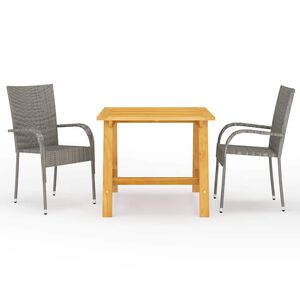 vidaXL Градински трапезен комплект, 3 части, сив