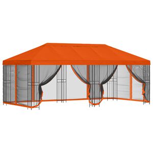 vidaXL Беседка със страници 6 x 3 m Оранжево Полиестер и стомана