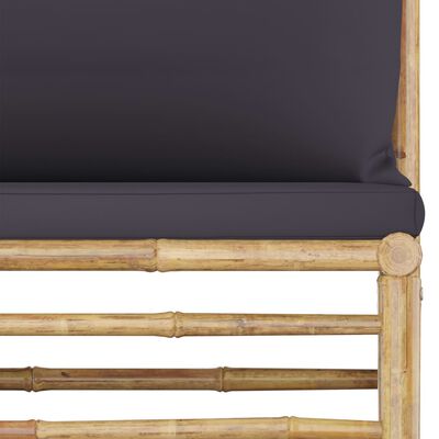 vidaXL Градински среден диван с тъмносиви възглавници, бамбук