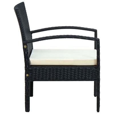 vidaXL Градински стол с възглавница, полиратан, черен