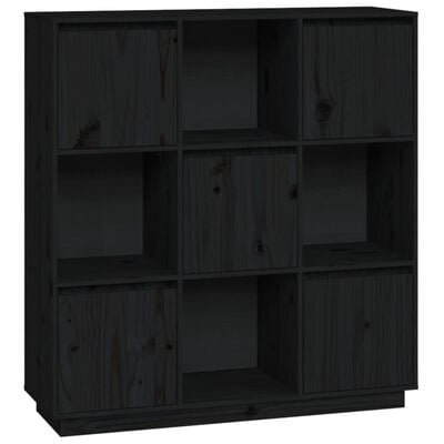 vidaXL Висок шкаф, черен, 110,5x35x117 см, борово дърво масив