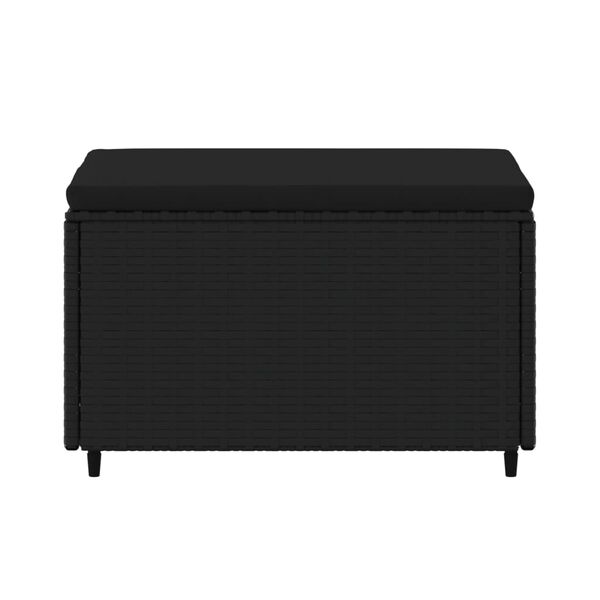 vidaXL Градинска табуретка с възглавница, черна, полиратан